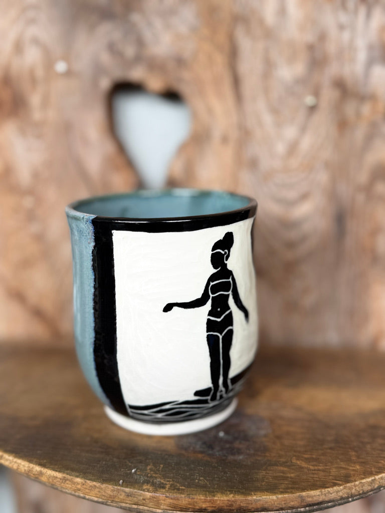 Surfer Girl Ceramic Mug in Light Blue
