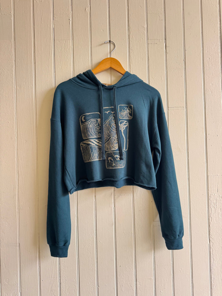 Windows into Summer Crop Hoodie in Deep Teal