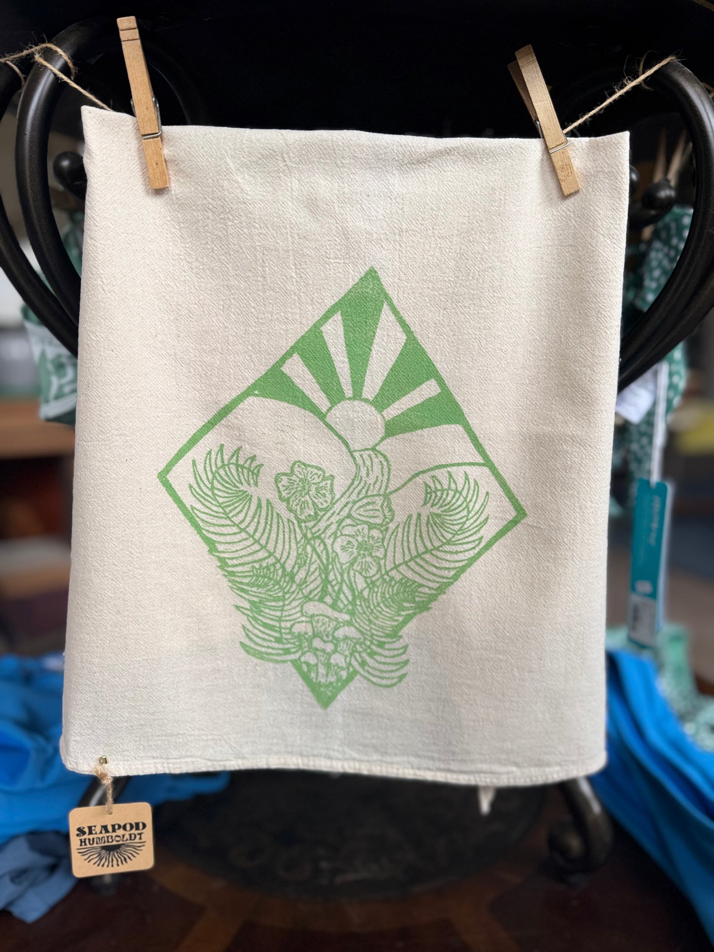 Tea Towel with Journey Print in Green