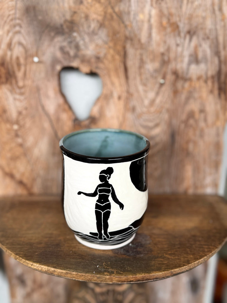 Surfer Girl Ceramic Mug in Light Blue