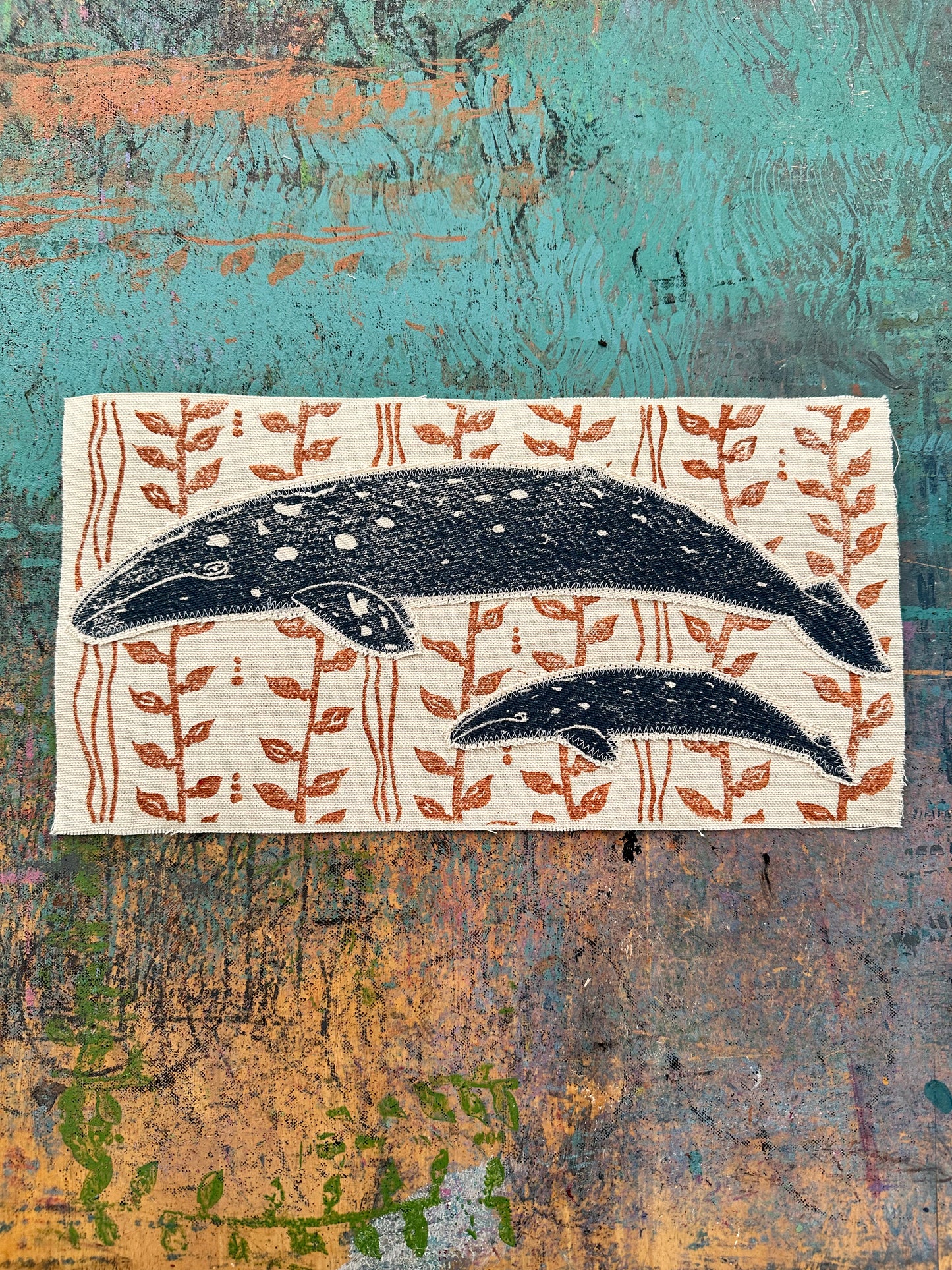 Navy Whales on Orange Seaweed Custom Hoodie