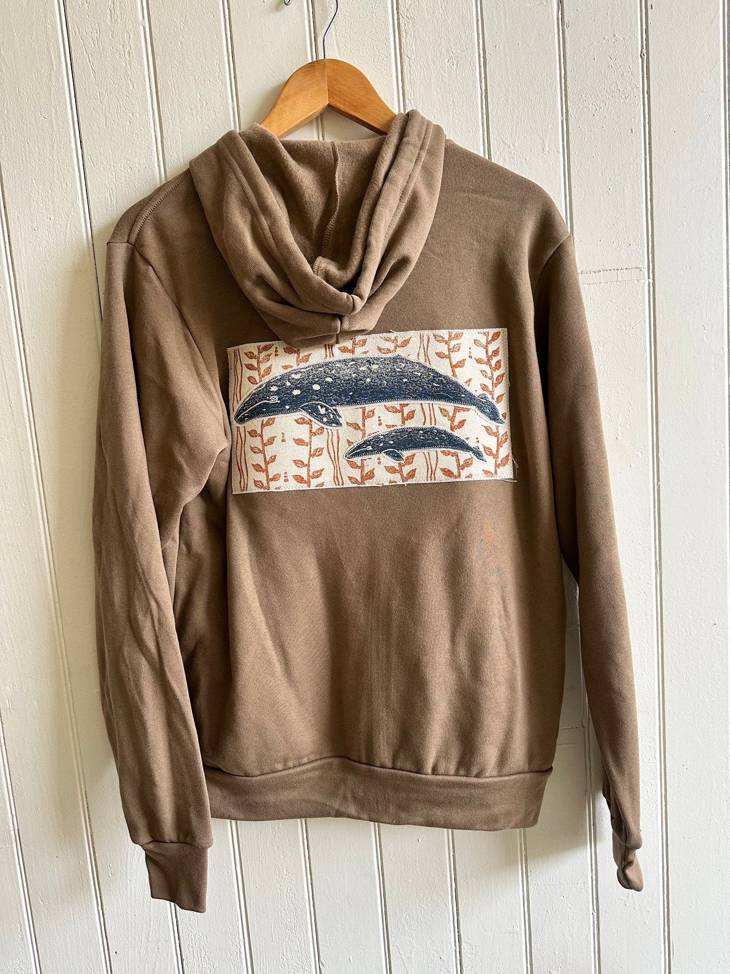 Navy Whales on Orange Seaweed Custom Hoodie