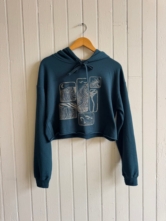 Windows into Summer Crop Hoodie in Deep Teal