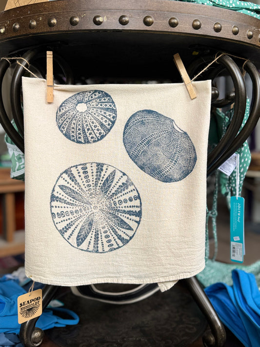 Tea Towel With Urchin Print in Blue