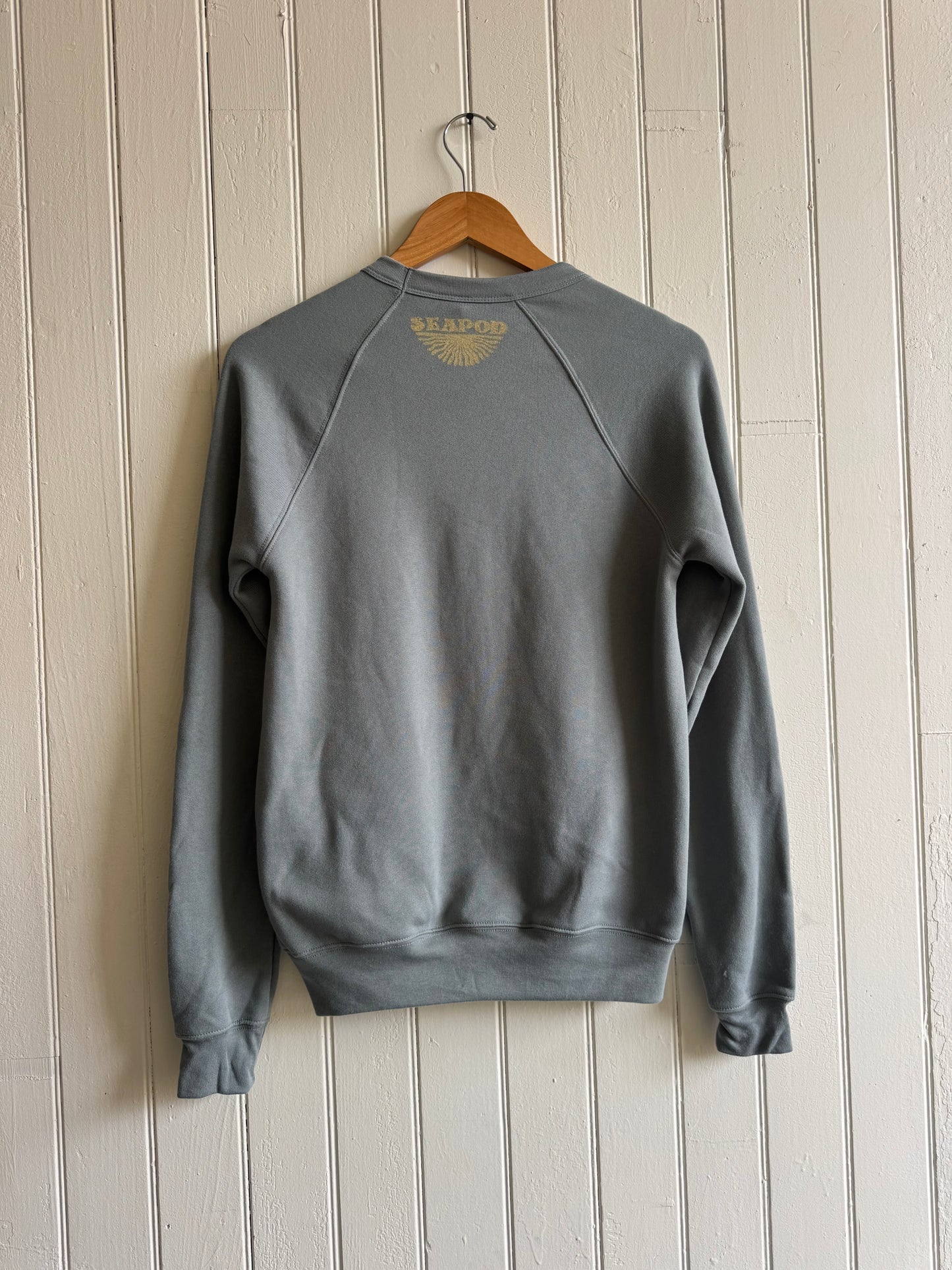 Otter Mama and Baby on Dusty Blue Crew Fleece