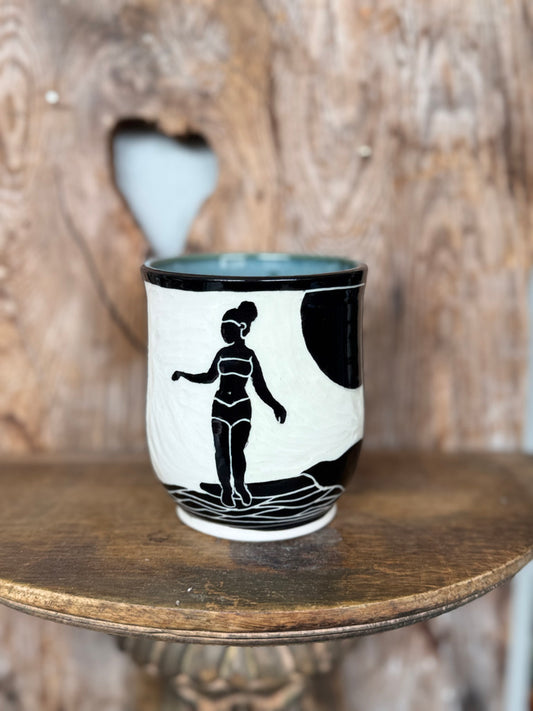 Surfer Girl Ceramic Mug in Light Blue