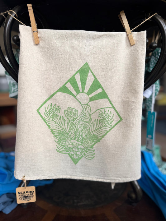 Tea Towel with Journey Print in Green