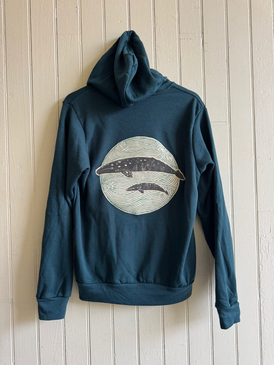 Charcoal Whales on Aqua Spray Custom Hoodie