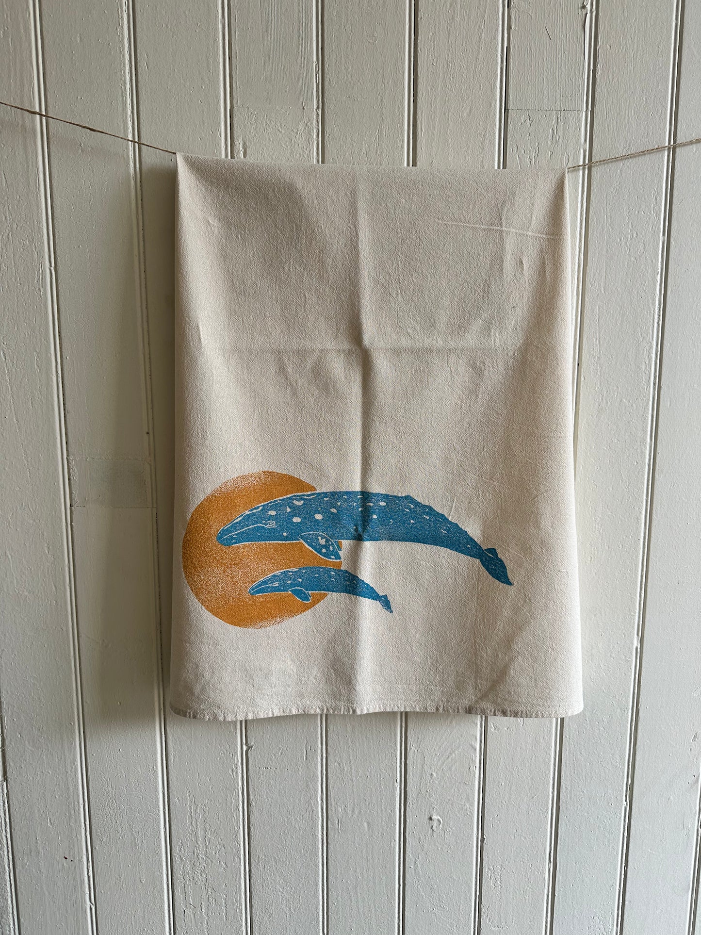 Moon and Whale Tea Towel