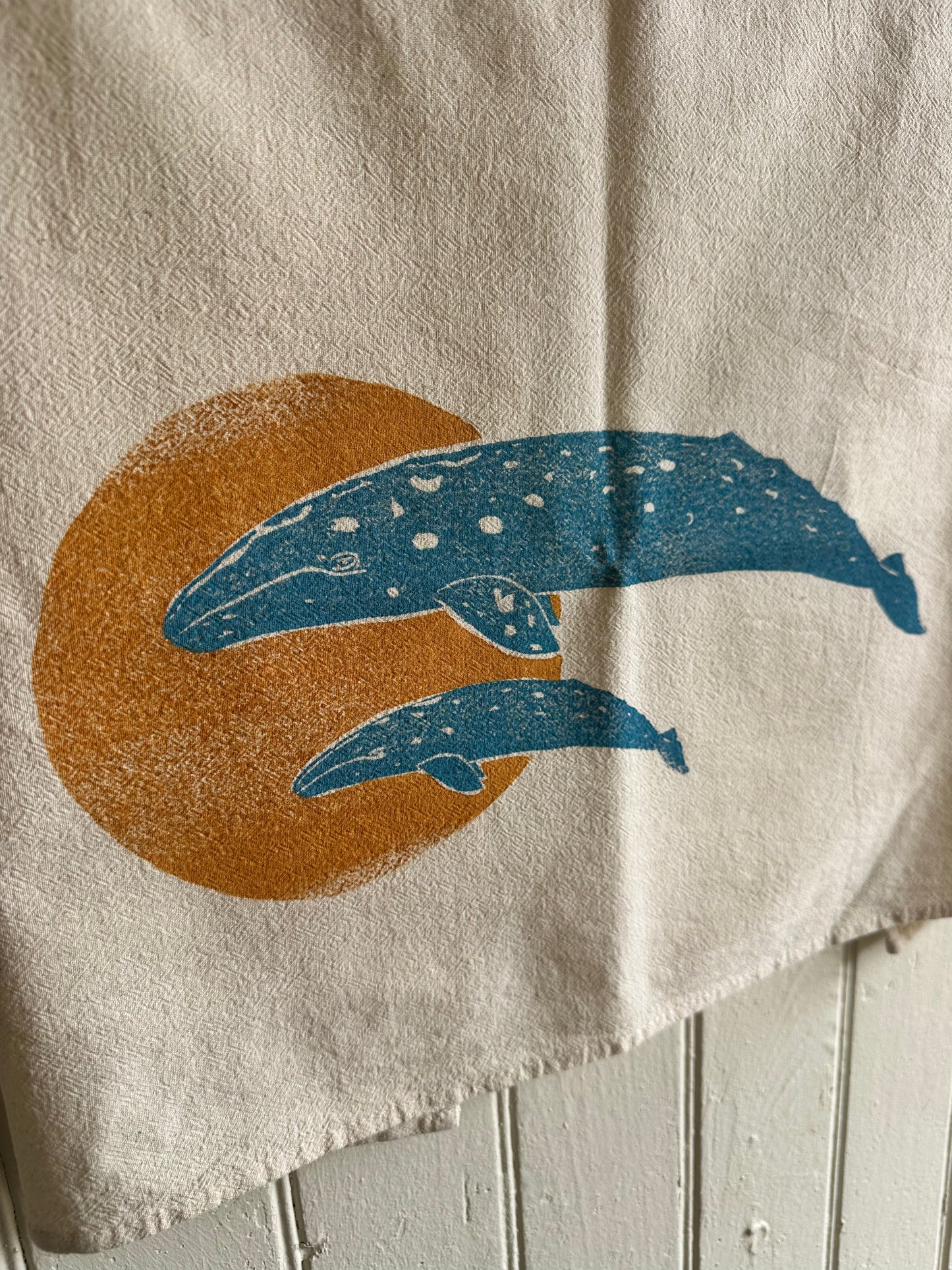 Moon and Whale Tea Towel