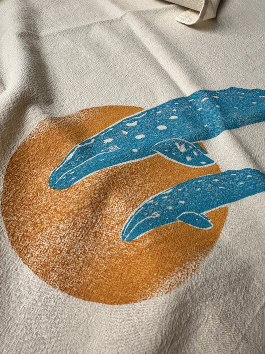 Moon and Whale Tea Towel