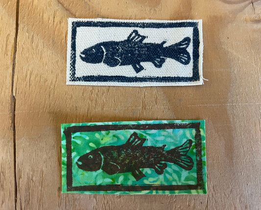 White or Green Fabric Block Fish Iron-On Patch