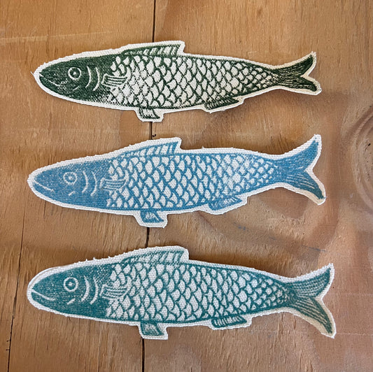 Dark Green, Blue Teal & Turquoise Fish Iron-On Patch