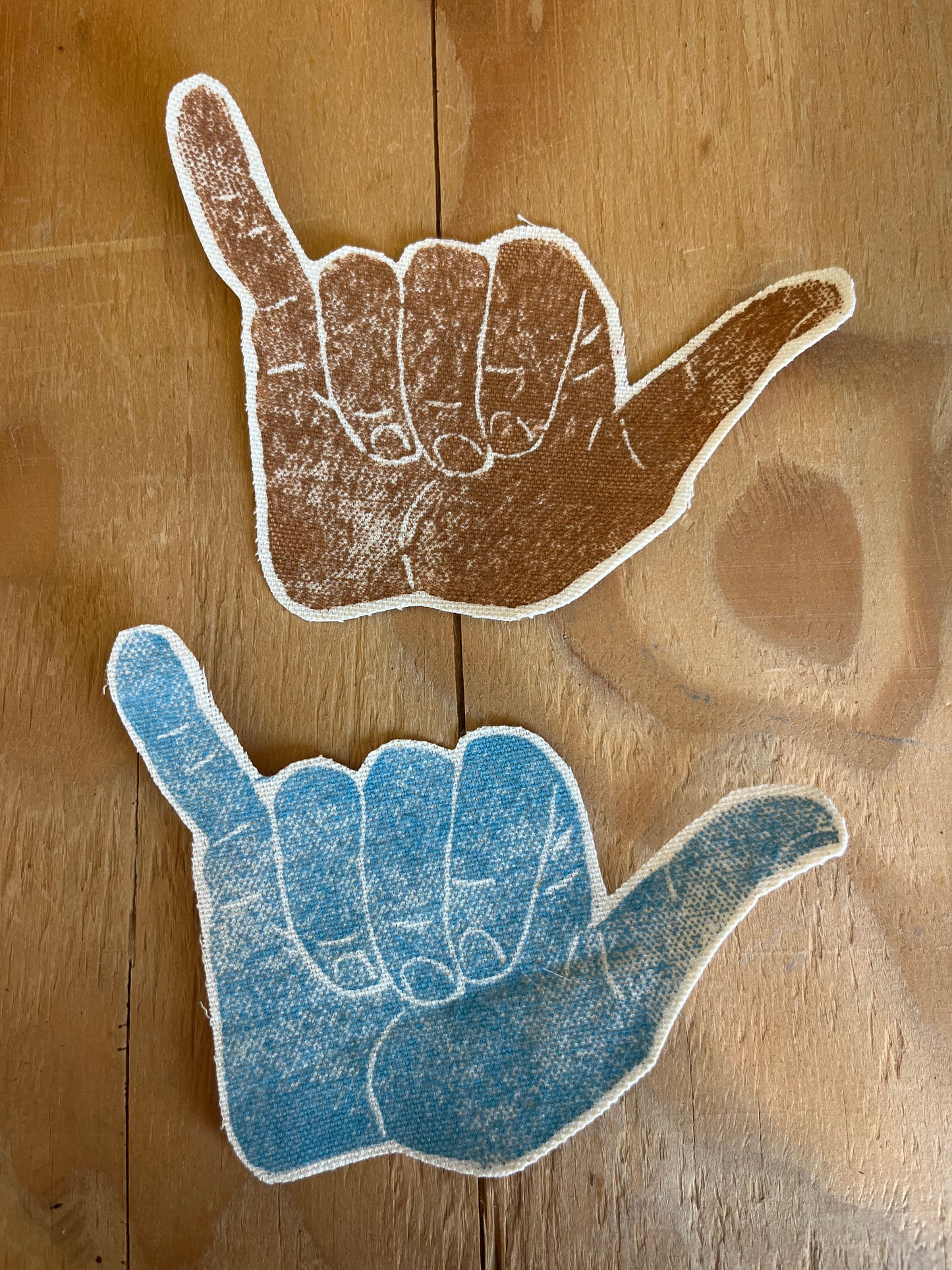 Blue Teal & Brown Shaka Iron-On Patch