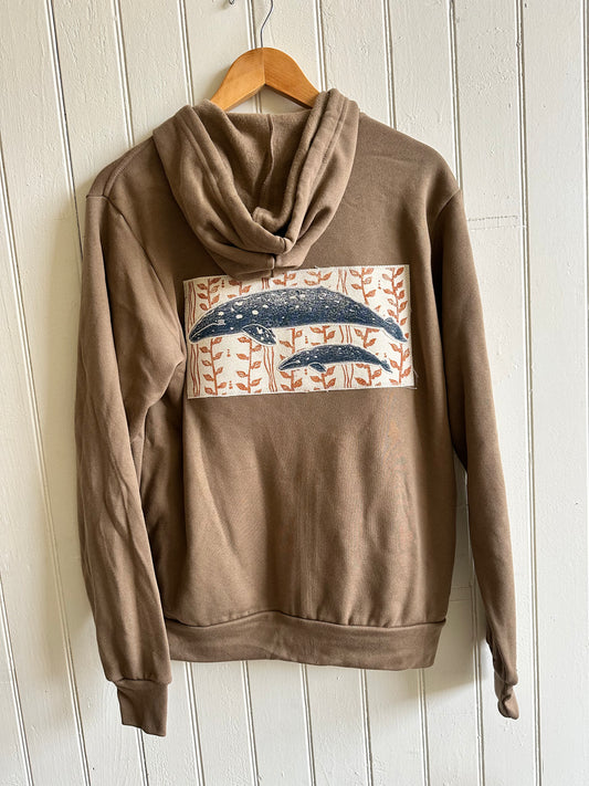 Navy Whales on Orange Seaweed Custom Hoodie